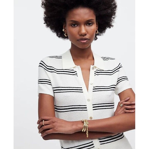 Madewell Polo Sweater Tee in Stripe Size XS - Picture 1 of 4